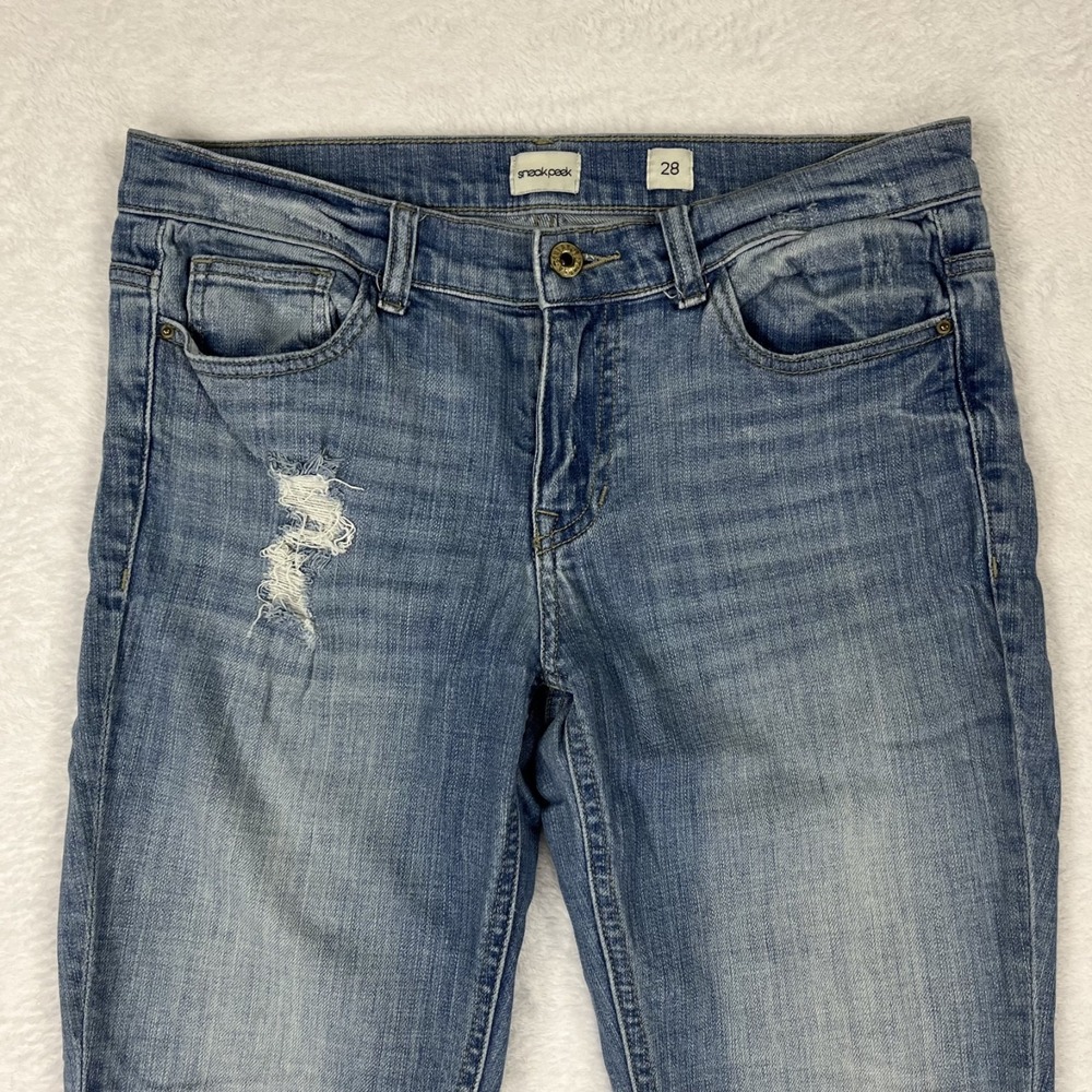 Sneak Peek Sexy Boyfriend Women's 28 Distressed Blue Ripped Denim Jeans Stretch